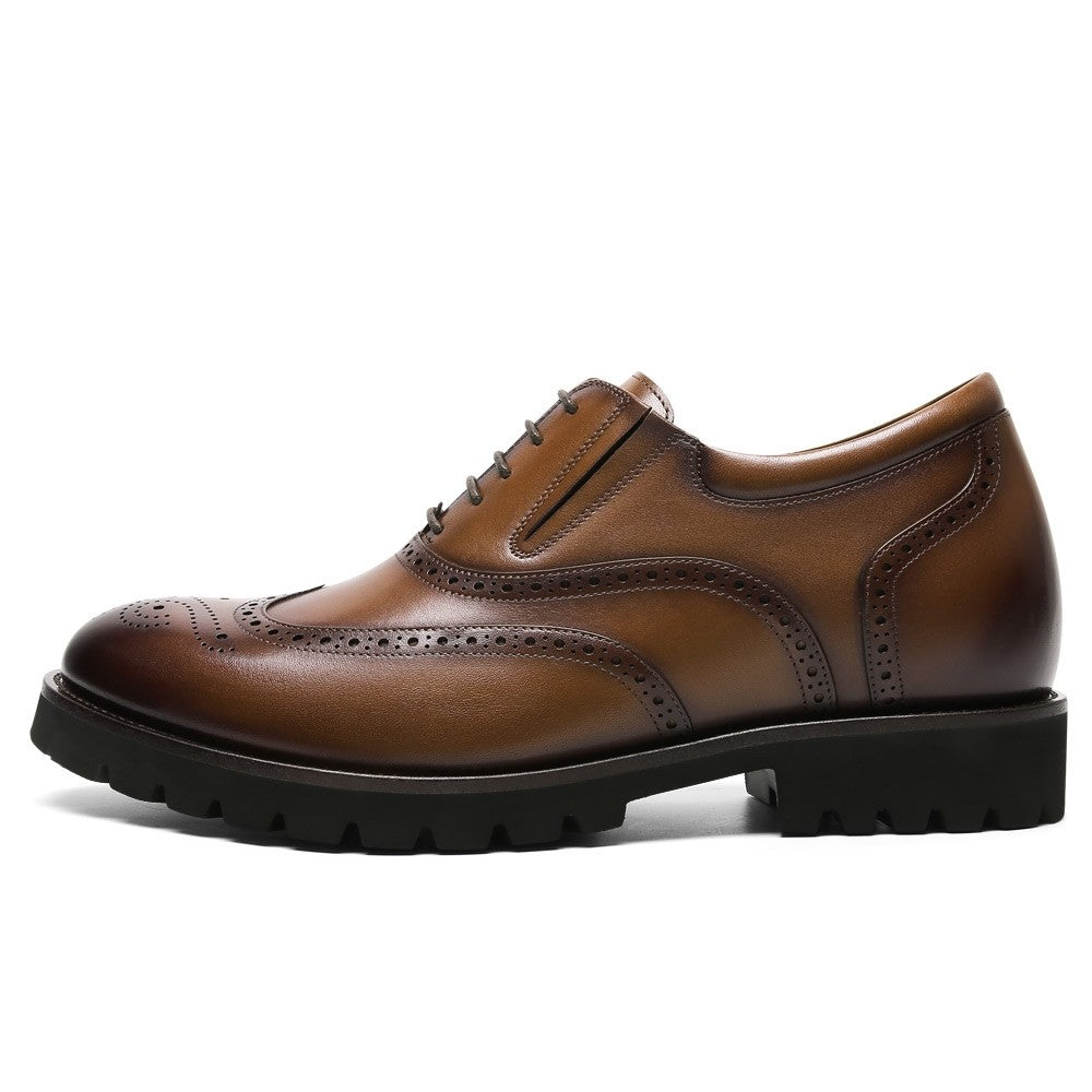 CHAMARIPA Wingtip Oxford Elevator Dress Shoes Brown Leather Brogue 265 8/8.5 CMR CHAMARIPA Height Increasing Formal Shoes - Elevator  main image 4