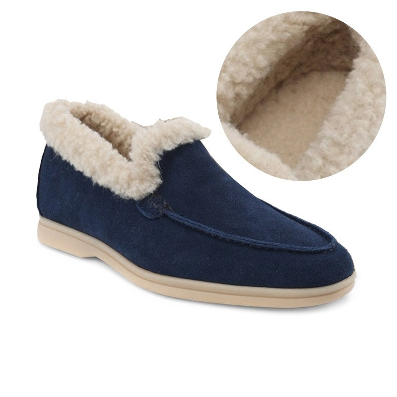 5 CM / 1.95 Inches CMR CHAMARIPA Men's Elevator Shoes | Fur-Lined Premium Suede Loafers (Navy / Caramel / Beige)