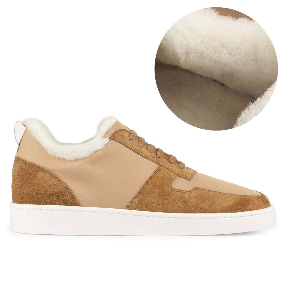 6 CM / 2.36 Inches CMR CHAMARIPA Men's Elevator Sneakers | Suede & Fabric Fur-Lined Casual Sneakers (Beige / Navy)