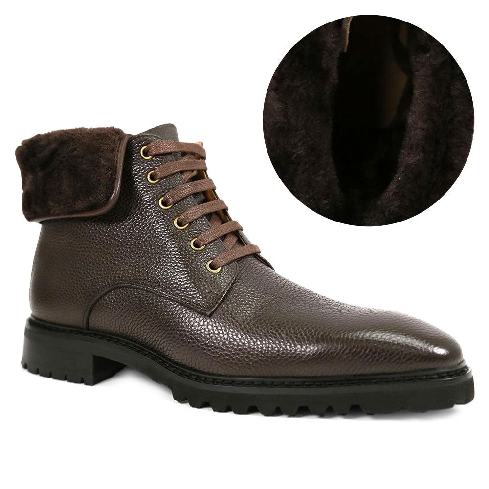 7 CM / 2.76 Inches CMR CHAMARIPA Men's Elevator Boots | Leather Winter Fur-Lined Boots (Brown / Black)