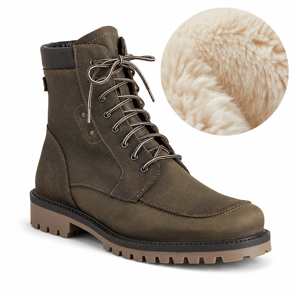 7 CM / 2.76 Inches CMR CHAMARIPA Men's Elevator Boots | Winter Fur-Lined Zipper Boots (Olive Brown / Black)
