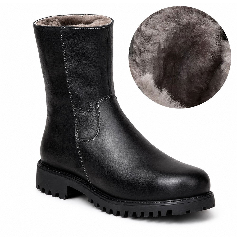 7 CM / 2.76 Inches CMR CHAMARIPA Men's Elevator Boots | Winter Fur-Lined Zipper Boots (Black / Red Brown)