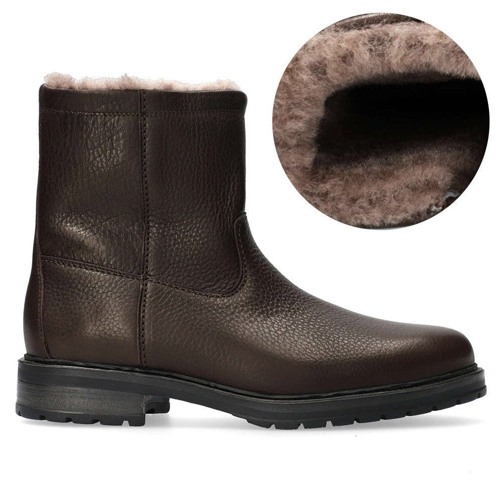 7 CM / 2.76 Inches CMR CHAMARIPA Men's Elevator Boots | Pebbled Leather Winter Fur-Lined Zipper Boots (Dark Brown / Black)