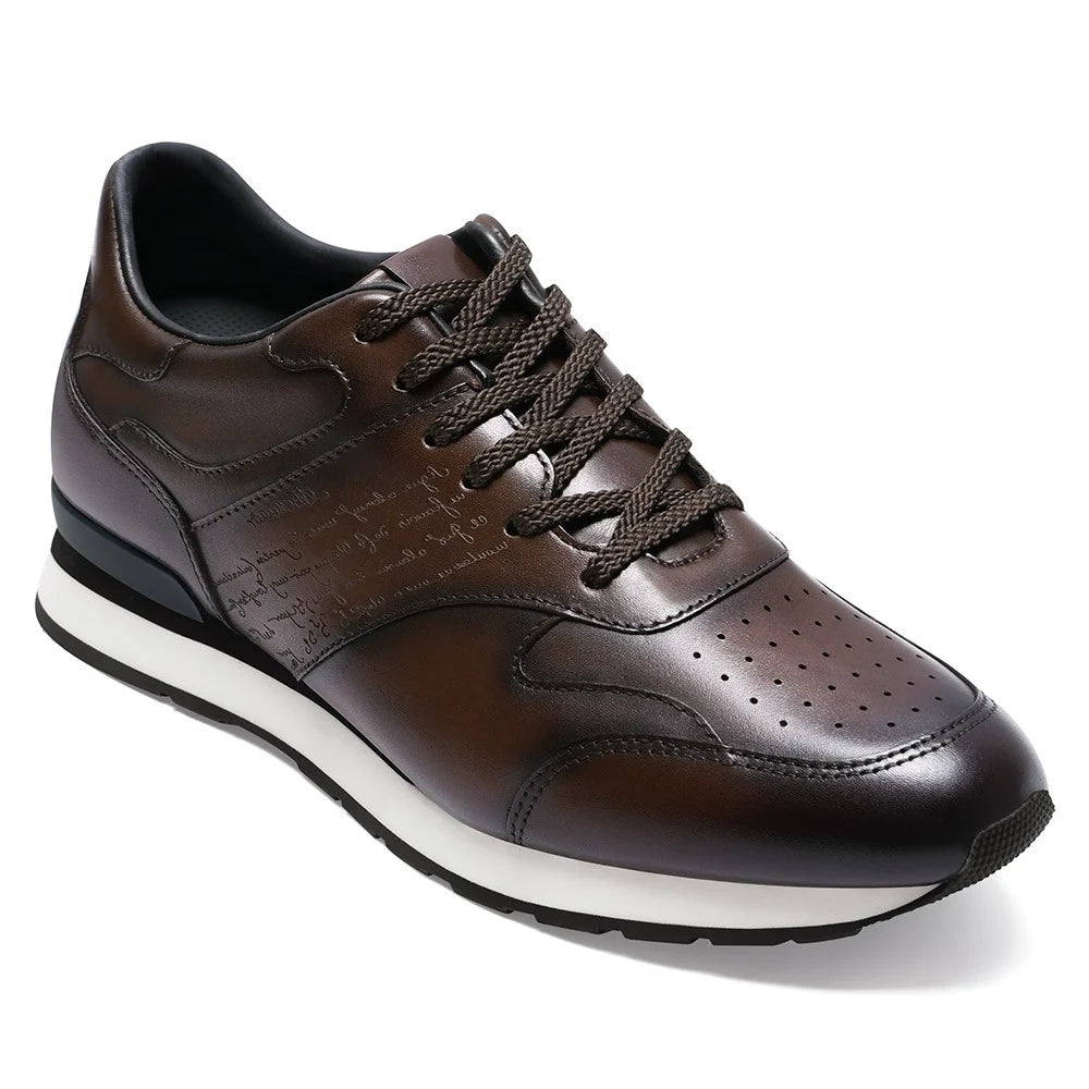 7 CM / 2.76 Inches CMR CHAMARIPA Men's Elevator Shoes | Brown Calfskin Leather Casual Shoes